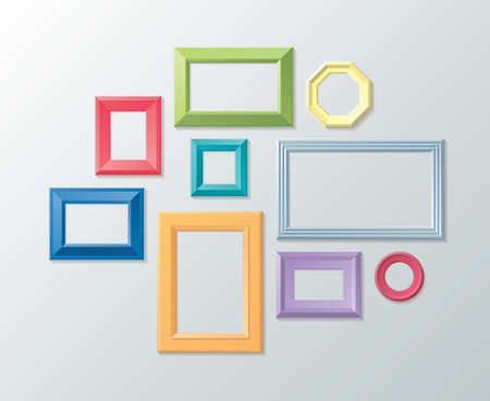 Vector set of photo frames on the wallのイラスト素材