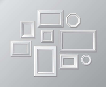 Vector set of photo frames on the wallのイラスト素材