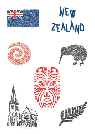 typical symbols of new zealandのイラスト素材