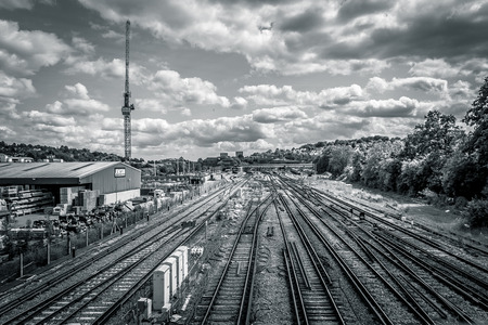 Stunning Clouds Over Rail Tracksの写真素材