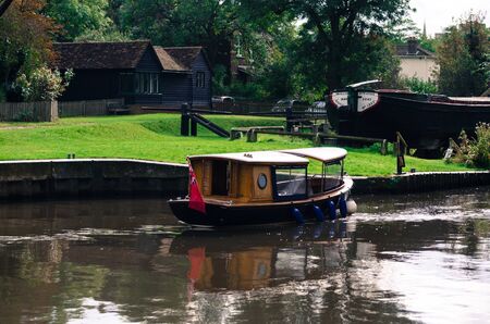 A boat on a riverの写真素材