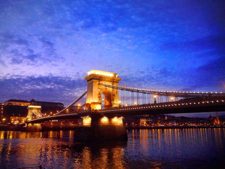 budapest, capital city of Hungary, during twilight blue hour.の写真素材