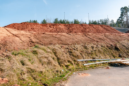 Road Construction Site with Exposed Earth andの写真素材