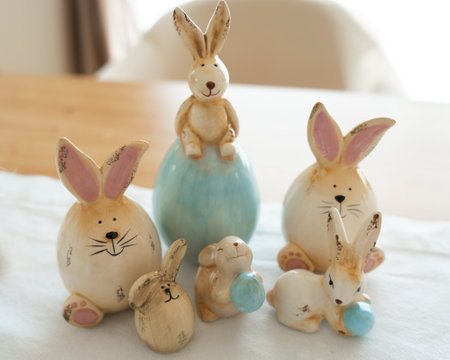 Cute Ceramic Bunny Figurines with Playful Poses