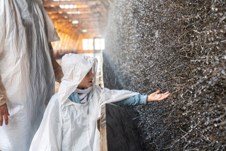 Child Exploring Salt Cave in Protective Suit