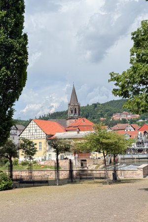 Historic Townscape with Church and Half-Timberedの写真素材