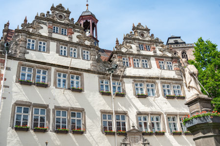 Historic European Architecture with Stone Statueの写真素材