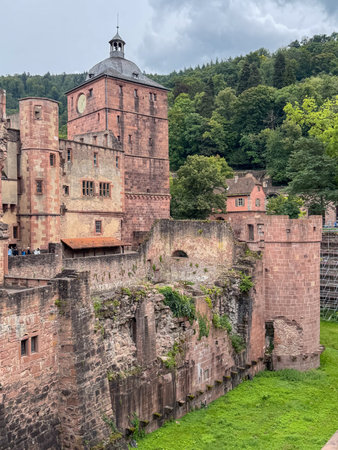 Historic Castle with Tower Surrounded by Lushの写真素材