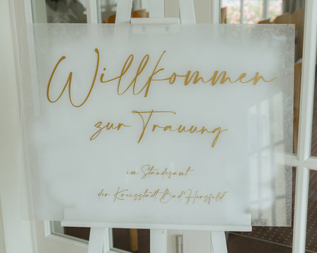 Welcome Sign on Easel at Venue Entranceの写真素材