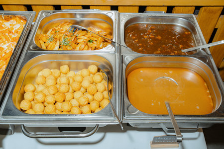 Variety of Dishes in Buffet Setting with Deliciousの写真素材
