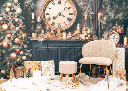 Christmas Interior with Chair and Giftsの写真素材