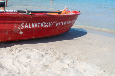 Red Lifeguard Rescue Boatの写真素材