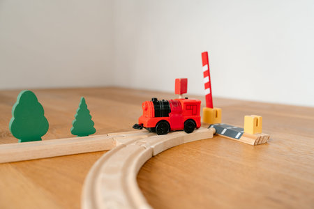 Wooden toy railway set photographed with cleanの写真素材