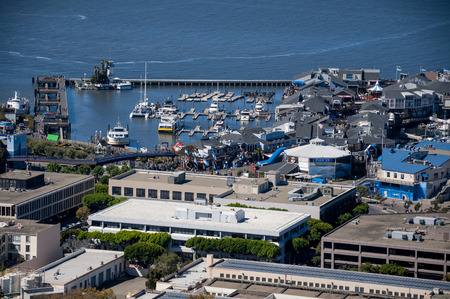 SAN FRANCISCO, CALIFORNIA - SEPTEMBER 9, 2015 - View of Pier 39 from Coit Towerのeditorial素材