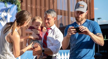 SAN ANTONIO, TX - SEPTEMBER 27, 2019 - Mayor of San Antonio, Ronald Adrian Nirenberg attending The Oktoberfest celebration at Alamo Breweryのeditorial素材