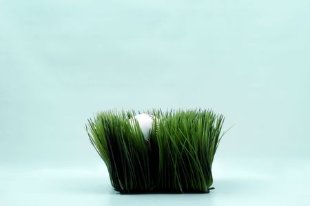 A baseball in a small section of grass.の写真素材