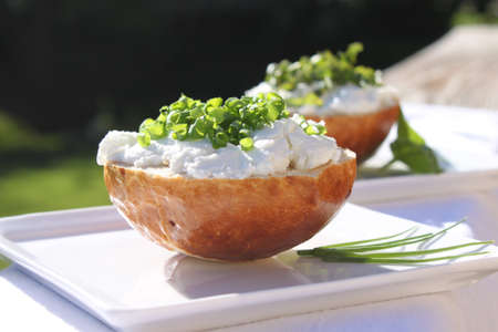 Goat cheese on pretzel rollsの写真素材