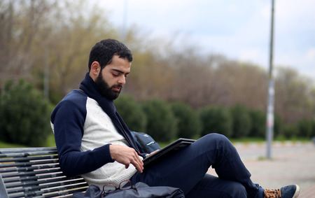 Young man in parkの写真素材