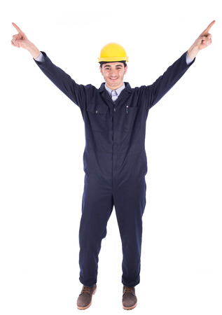 Young worker feeling excited - isolated on whiteの写真素材