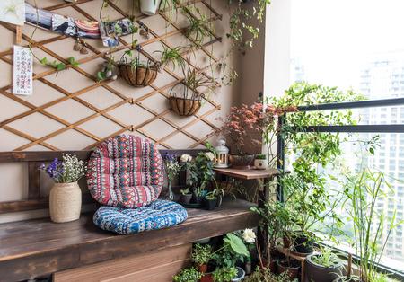 Balcony garden with seating plant viewのeditorial素材