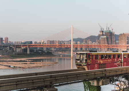 Chongqing light rail train in motion