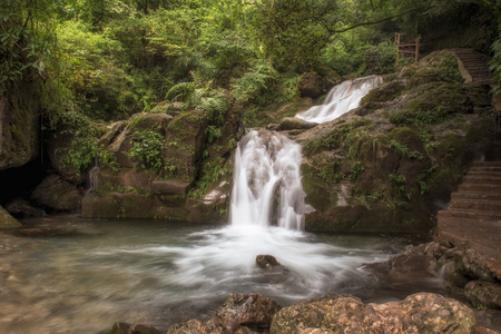 water stream of Qingcheng Mountain, Chengdu, Sichuanの写真素材