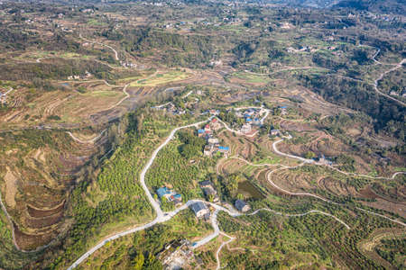 Rural idyllic aerial sceneryの写真素材