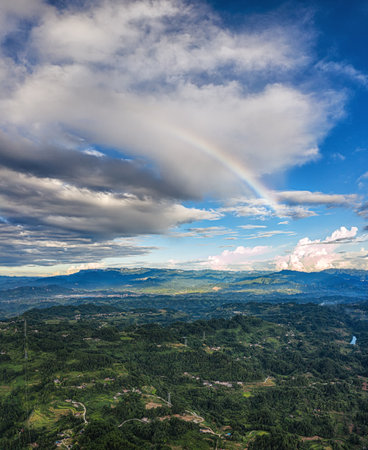 sky rainbow aerial photography natural sceneryの写真素材