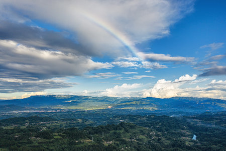 sky rainbow aerial photography natural sceneryの写真素材
