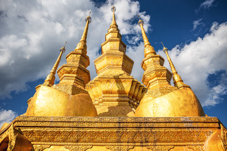 Architectural scenery of Shwedagon Pagoda in Jingmai Mountainの写真素材