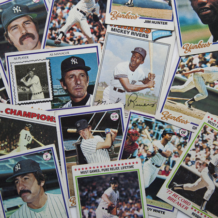 A group of old, 1970s era baseball cards of the New York Yankeesのeditorial素材