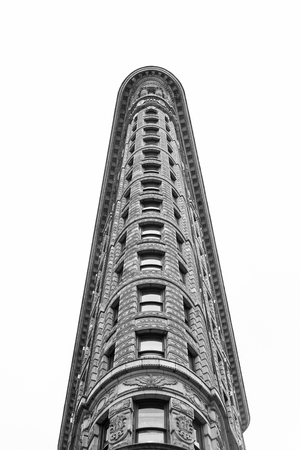 A unique perspective of the famous Flatiron Building in New York City.  Architectural details stand out in a black and white colortone.  **Editorial Use Only**のeditorial素材