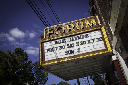 A view of the marquee at the historic Forum Theater in Metuchen, New Jersey   The marquee shows that Woody Allenのeditorial素材