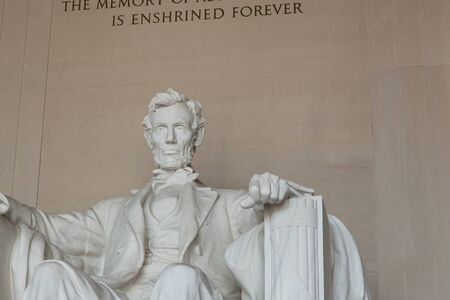 Washington DC - December 6, 2015:  A statue of Abraham Lincoln from inside the Lincoln Memorialのeditorial素材