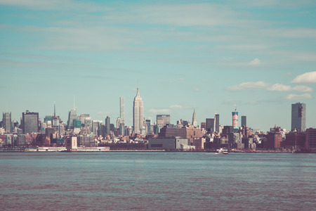 JERSEY CITY, NJ - MARCH 6: A view of Midtown Manhattan, featuring the Empire State Building, as seen from Liberty State Park on March 6, 2016.のeditorial素材