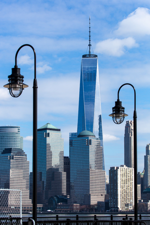 JERSEY CITY, NJ - MARCH 6: A view of the Freedom Tower in the World Trade Center as seen from Liberty State Park on March 6, 2016.のeditorial素材
