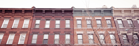 A view of colorful city brick exteriors in Hoboken, New Jersey.