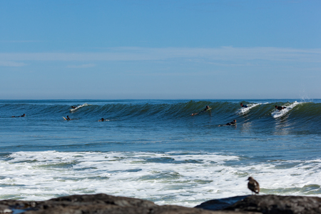 DEAL, NEW JERSEY - September 13, 2017: Surfers soak up the last bit of summer and enjoy the swells from Hurricane Joseのeditorial素材
