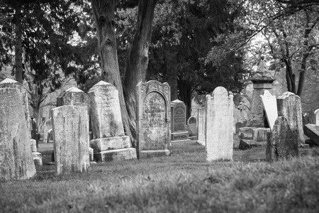RAHWAY, NEW JERSEY - April 28, 2017: A view of old tombstones at Rahway Cemeteryのeditorial素材