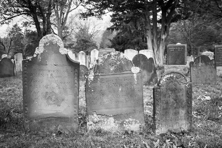 RAHWAY, NEW JERSEY - April 28, 2017: A view of old tombstones at Rahway Cemeteryのeditorial素材