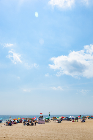 OCEAN GROVE, NEW JERSEY - August 22, 2017: People enjoy the beach on a sunny summer dayのeditorial素材