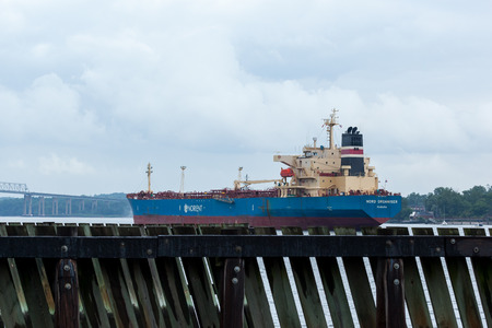 PERTH AMBOY, NEW JERSEY - August 7, 2017: The Nord Organiser Oil Tanker navigates the Arthur Kill