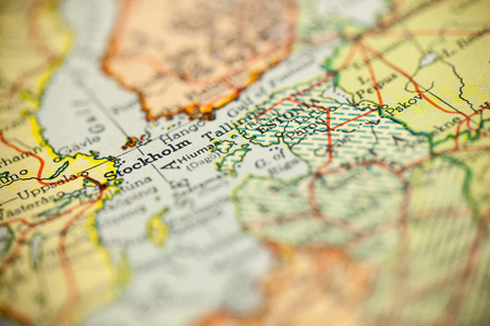 Stockholm is in focus on a vintage map.