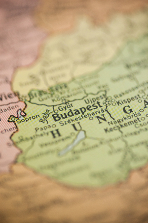 Budapest, Hungary is the point of focus on a vintage map.の写真素材