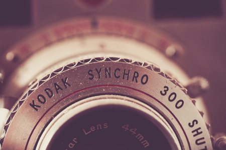 WOODBRIDGE, NEW JERSEY - October 11, 2018: A dusty, vintage Kodak Synchro 300 is seen. Image is done in a retro colortone.のeditorial素材