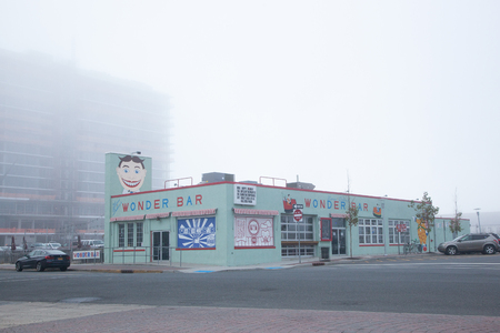 ASBURY PARK, NEW JERSEY - October 10, 2018: A view of the famous Wonder Bar on a very foggy fall dayのeditorial素材