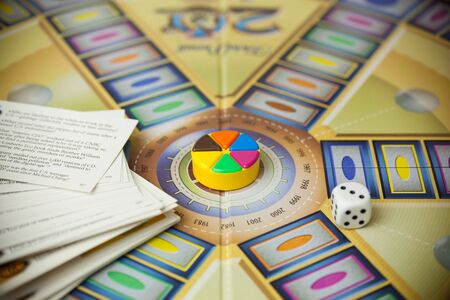 Woodbridge, NJ - January 3, 2020: A closeup view of the classic family board game, Trivial Pursuit. This particular version is the 20th Anniversary Edition.のeditorial素材