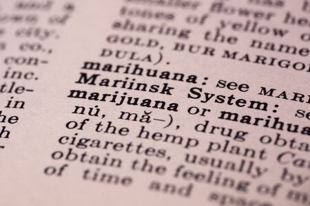 WOODBRIDGE, NEW JERSEY / USA - January 29, 2020: The word marijuana is highlighted in an old...