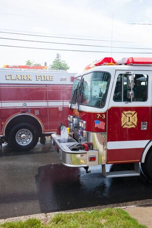 COLONIA, NEW JERSEY / UNITED STATES - June 6, 2015: Fire trucks from various towns participating in...