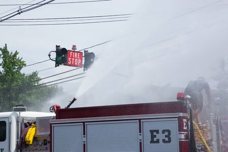 COLONIA, NEW JERSEY / UNITED STATES - June 6, 2015: Fire trucks from various towns participating in...